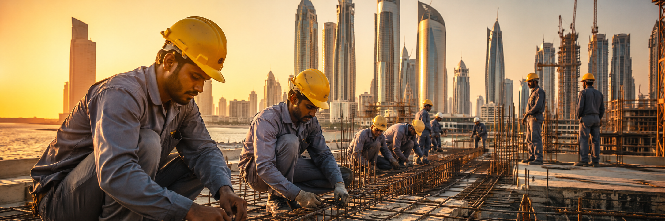 Skilled workers at Gulf region construction site